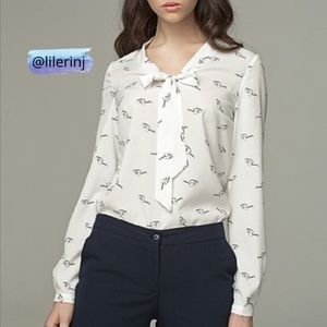 NIFE Ecru Blouse with Glasses Print